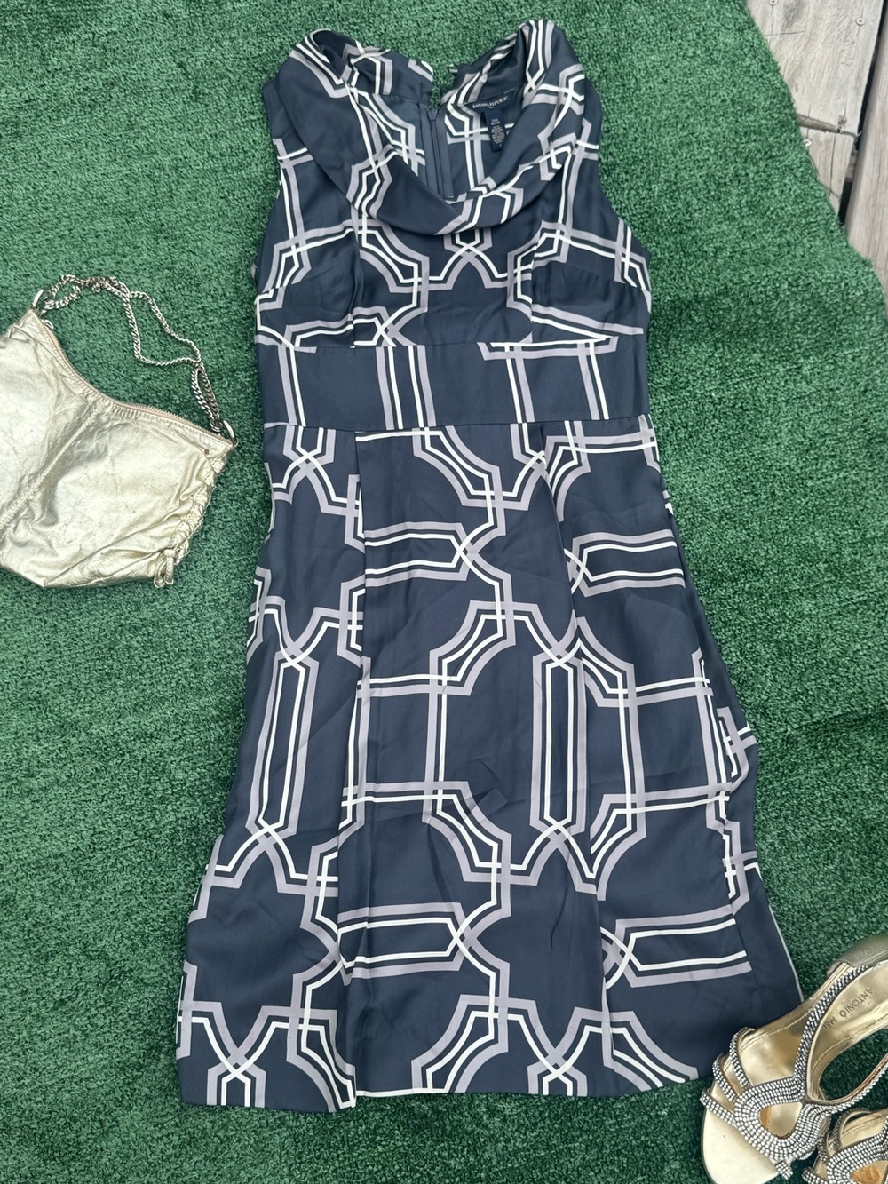 Banana Republic Navy and White Geometric Print Dress
